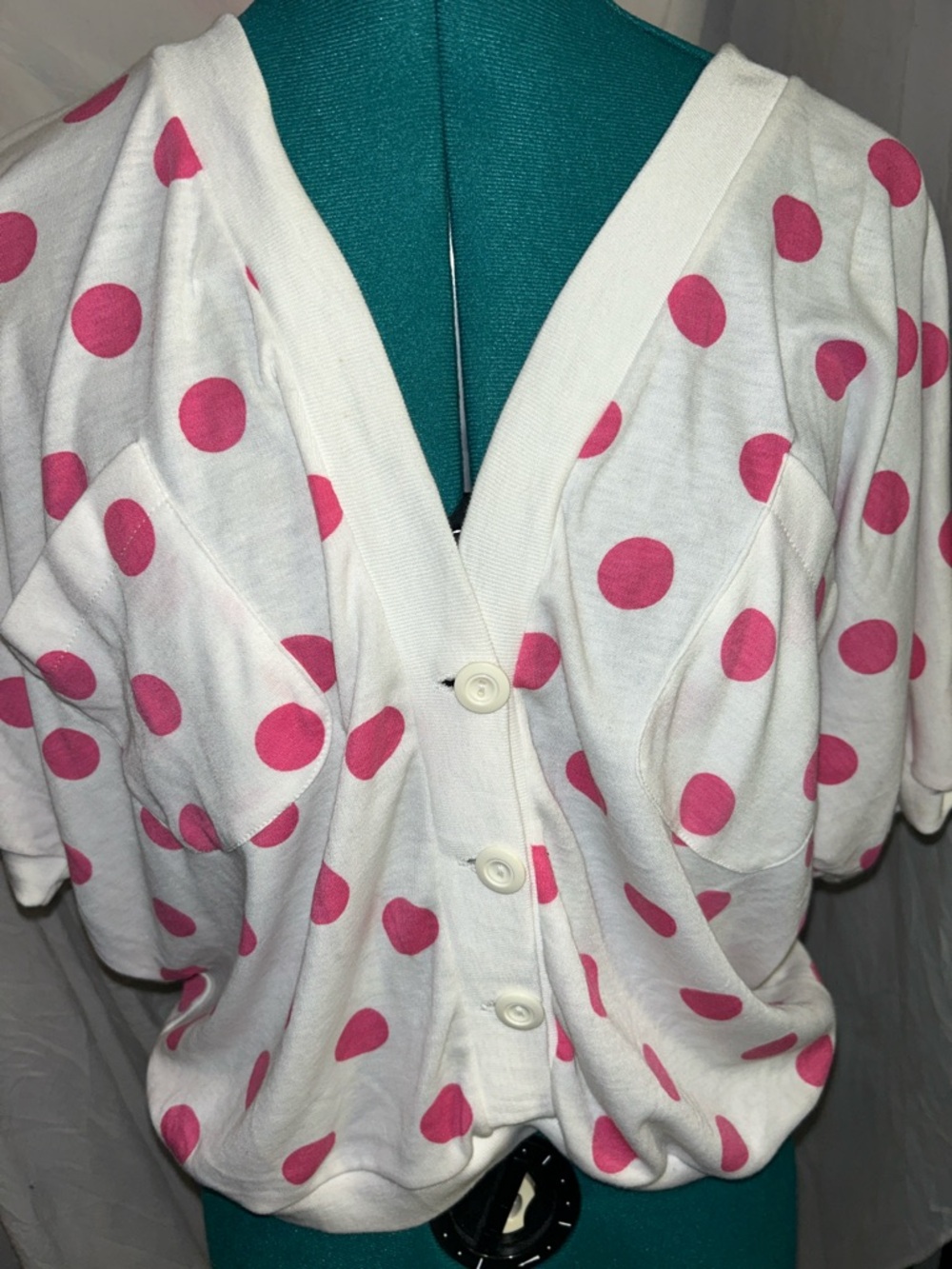 Vanderbilt Vintage dead stock White Button-Front top with Pink Polka Dots size M